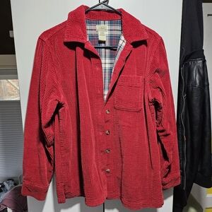 L.L Bean Burgundy Wine Lined Corduroy Top Button Up Down Shirt Plaid 100% Cotton